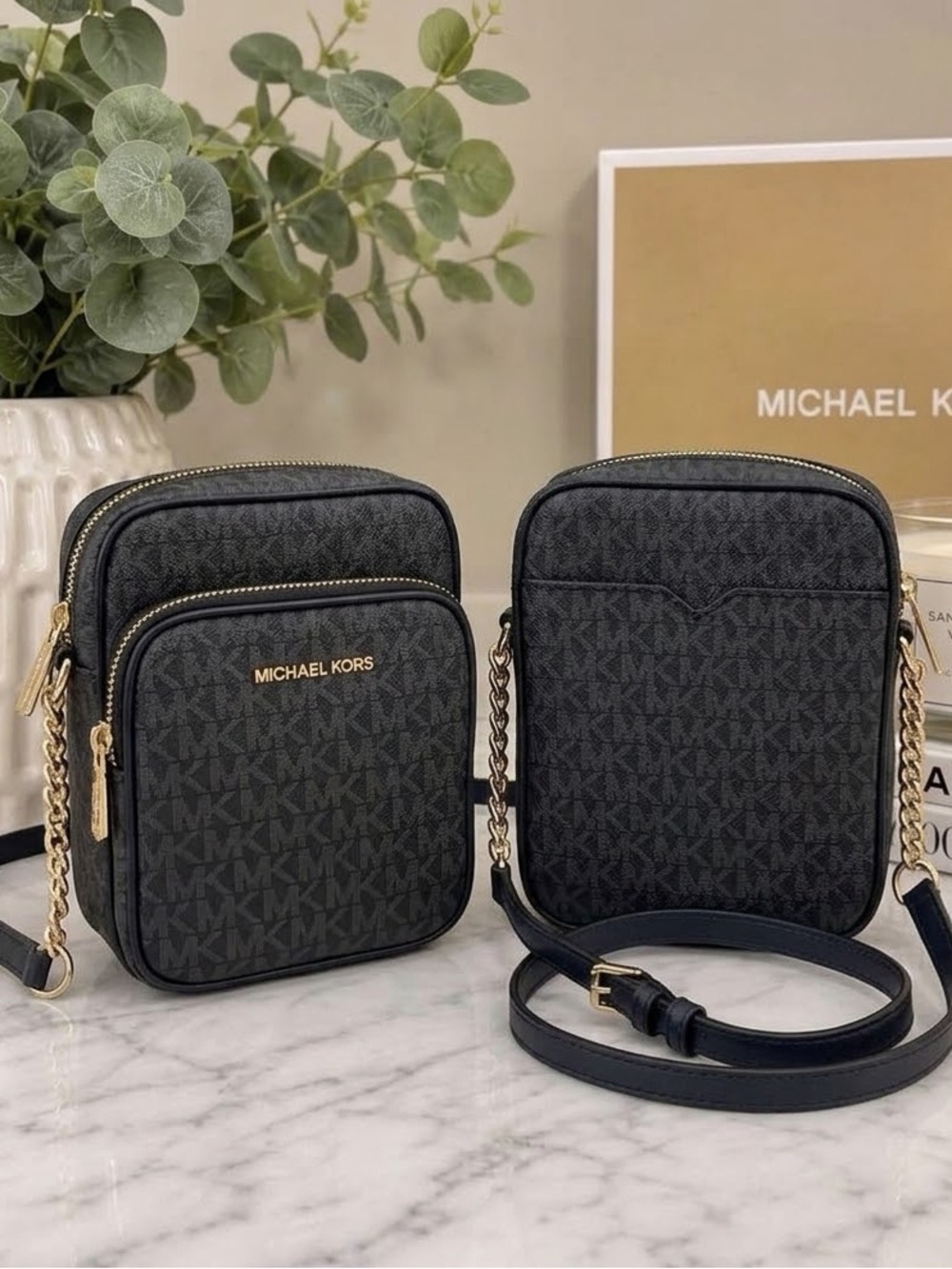 Michael Kors Jet Set Travel MD North South Chain Crossbody Flight Bag Black